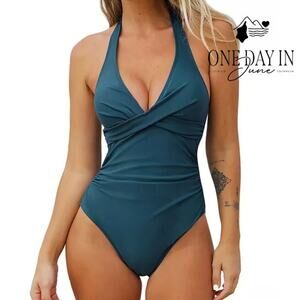 Aleumdr Cross Front Halter One Piece Swimsuit Size M